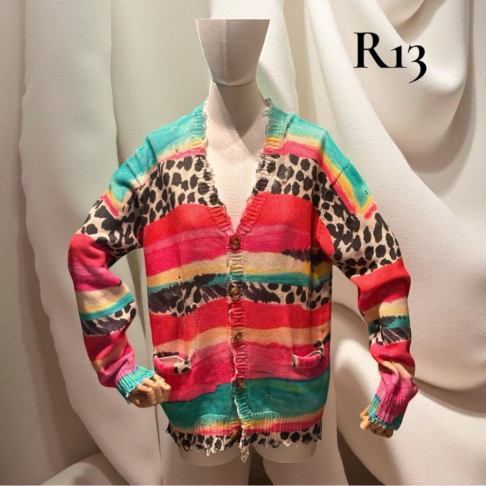 R13 Multicolour Striped Distressed Edge Cardigan- X-Small/Oversized (NWT)